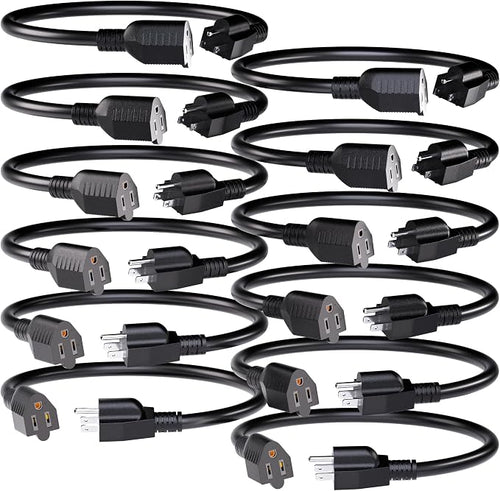 12 Pack Short Extension Cord 1 Foot Black, 16/3 Gauge Indoor Power Extension by POWGRN