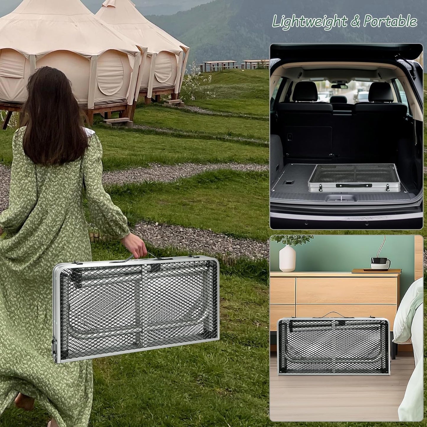 RedSwing Portable Grill Table for Outside, Aluminum Folding Grill Stand Table for Outdoor Camping Picnic BBQ, Lightweight Adjustable Height, 24"x24"x9.8"/27" Sliver