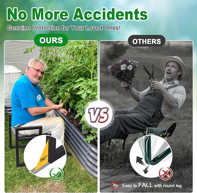 Garden Kneeler and Seat Heavy Duty - Anti-Tip Super Stable Multifunctional Gardening Stool Bench,Wide 12.7" Pads,Foldable Ergonomic Handles for Seniors Women Men Pain-Free Weeding,Planting Yard Work