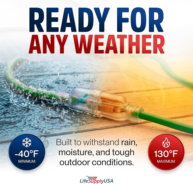 10ft Outdoor/Indoor Extension Cord 16/3 Gauge Heavy Duty 3 Prong SJTW, - Image 5