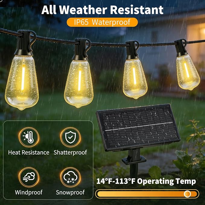 Outdoor Solar String Lights Waterproof: ST38 50ft Shatterproof Patio Lights - Image 2