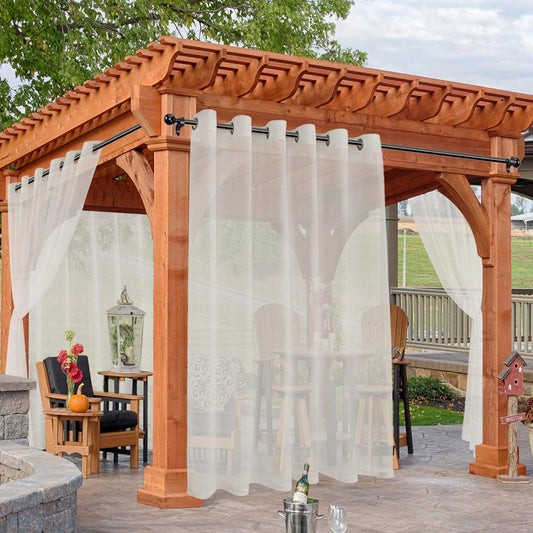 HolidayIdeas Beige Outdoor Sheer Curtains for Patio Waterproof, 4 Panels - 100 x 120 Inch - Extra Wide Voile Outside Curtains Light Filtering Grommet Drapes for Front Porch, Gazebo, Pergola, Backyard