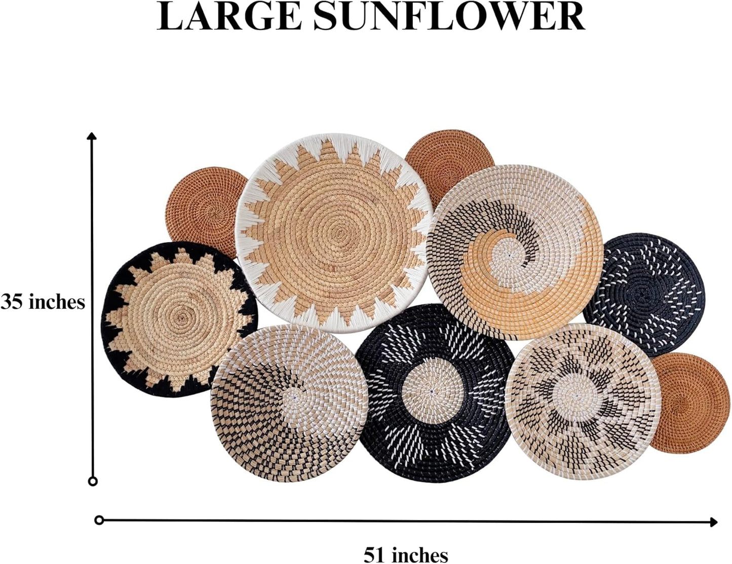 Set of 10 Handcrafted Boho Wall Basket Decor, Wall Hanging Baskets, Decorative Plates for Wall, Handmade from Vietnam Unique Wicker Wall Art Decor