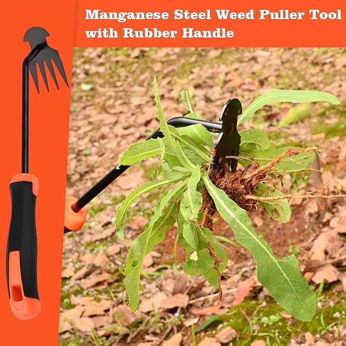 Weed Removal Tool, Portable Garden Weeder Tool，2024 New Manganese Steel Weed Puller Tool with Rubber Handle for Vegetable Gardening Garden Yard Farm Farm Planting & Uprooting Weeding Tool (Black)