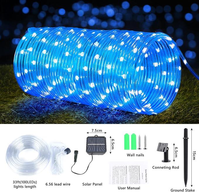 Solar Rope Lights, 2 Packs Total 66ft 200LED Solar String Lights, 8 Modes - Image 3