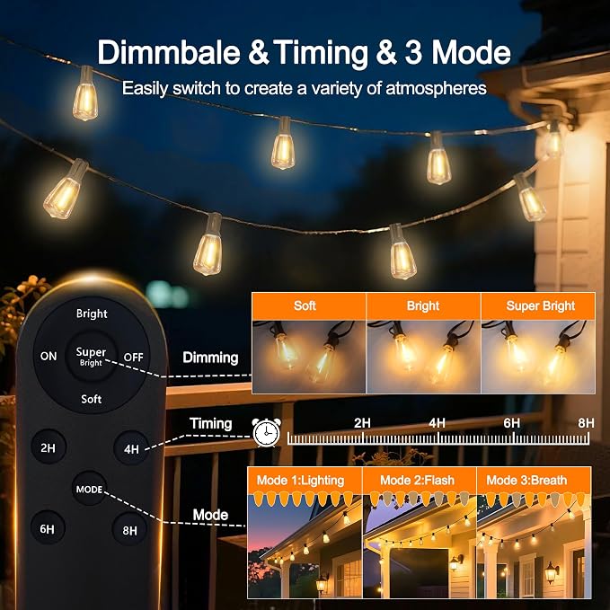 BLIATLUS 55FT Solar String Lights Outdoor Waterproof - Image 2