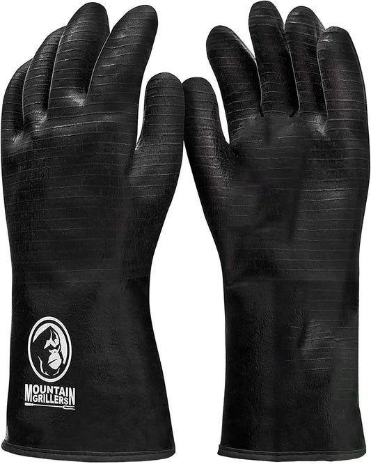 Mountain Grillers Extreme Heat Resistant Gloves for Grill BBQ High Temperature Fire Pit Gloves Barbecue Cooking, Smoker, Oven, Fryer, Grilling Waterproof, Fireproof Oil Resistant Neoprene Coating 14in