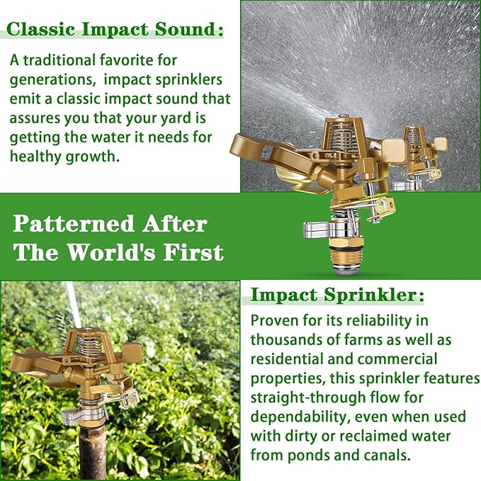 Ferraycle 40 Pieces 1/2 Inch Brass Impact Sprinkler Head with Nozzles Heavy Duty Adjustable 0-360 Degrees Impulse Sprinkler Head Lawn Watering for Yard Irrigation