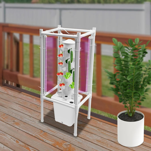 Hydroponic Growing Tower System Kit, 30-Plant Vertical Hydroponics Garden Tower with LED Grow Light, for Outdoor Indoor Herbs Fruits Vegetables Smart Garden Planter Kit