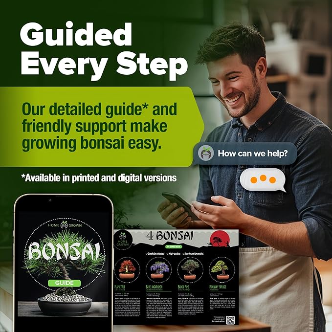 HOME GROWN Bonsai Tree Kit, Grow Your Own: Premium 4 Bonsai Trees Starter Kit | Unique Japanese Gardening Gift for Moms, Women, Men, Beginners & Gardeners | Creative Crafts for Adults BK1-2nd-MF