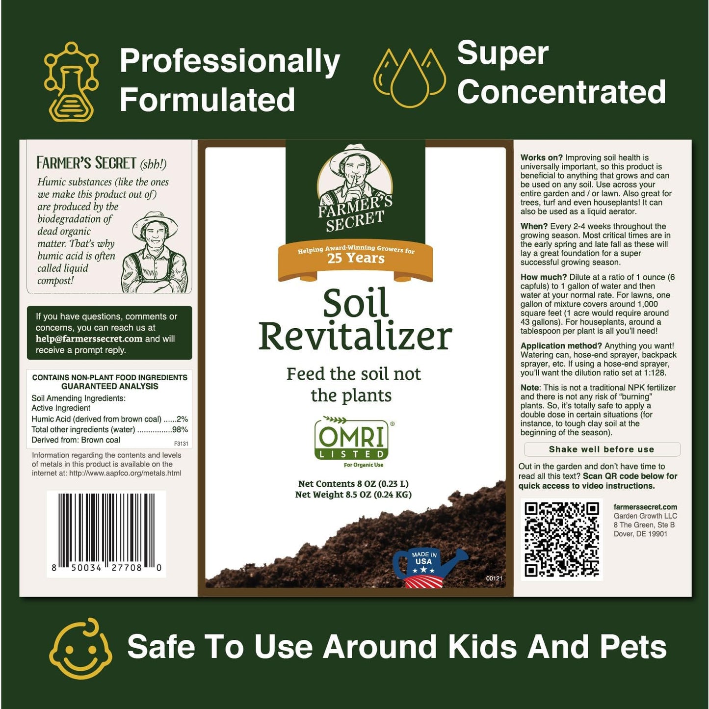 Farmer’s Secret Soil Revitalizer (128oz) - Organic (OMRI Listed) Dirt Health Booster - Liquid Compost Soil Amendment - Activated Humic Acid - Great for Fall Application