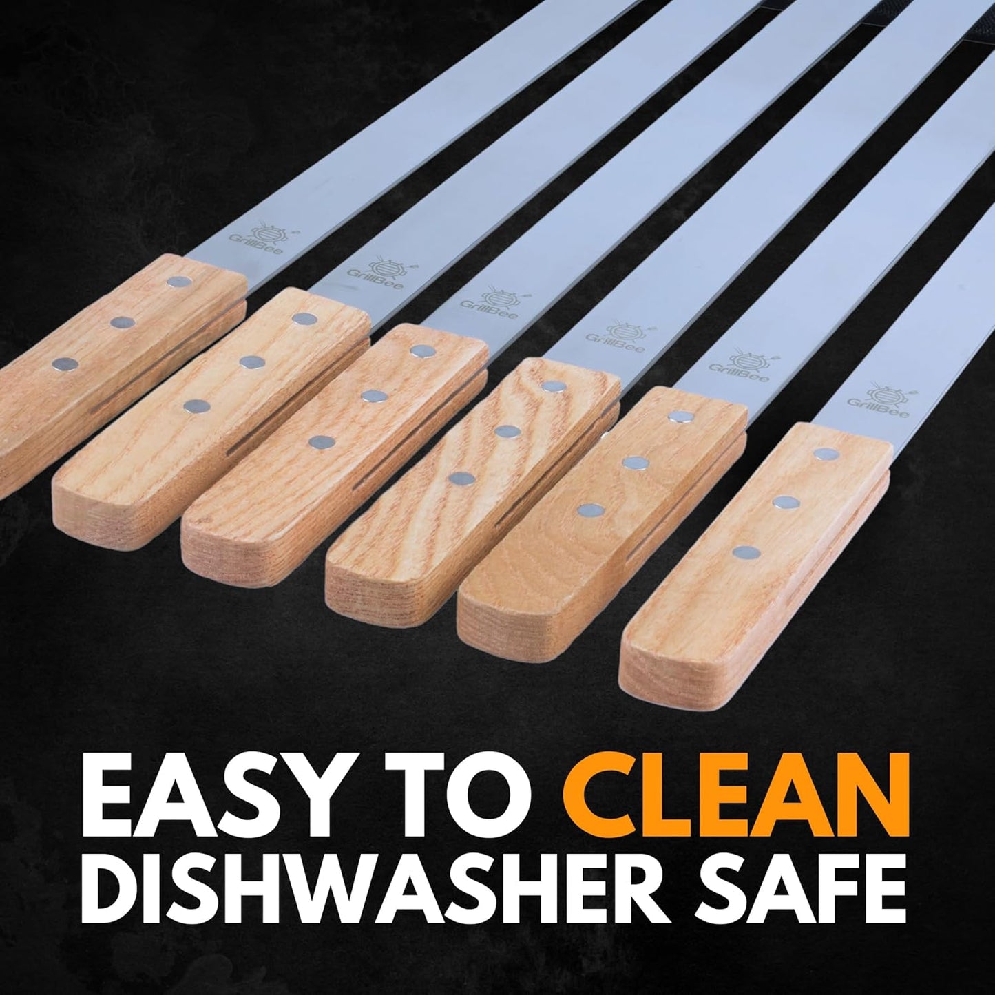 Premium Kabob Skewers 23 inch Long and 1 inch Wide Stainless Steel Flat Reusable Metal Skewers for Grilling BBQ - Making Brazilian Koobideh Chicken Kebab, 8pc Set with Bag