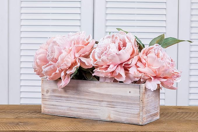 Wooden Planter Box, Whitewash with Plastic Liner l Garden Decor l Restaurant and Wedding Decorations l Wedding Bouquets, Table Centerpiece (12x4 Set of 4, Whitewash)