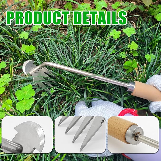 Weeding Artifact Uprooting Garden Weeding Tool, Upgraded Weed Removal Tool, Stainless Steel/Manganese Steel Weed Puller Manual Weeders for Home Gardening Yard Farmland (12in Stainless Steel Wood)