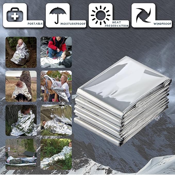Emergency Foil Blanket, Survival Thermal Mylar Blankets Individually Packaged - Image 2