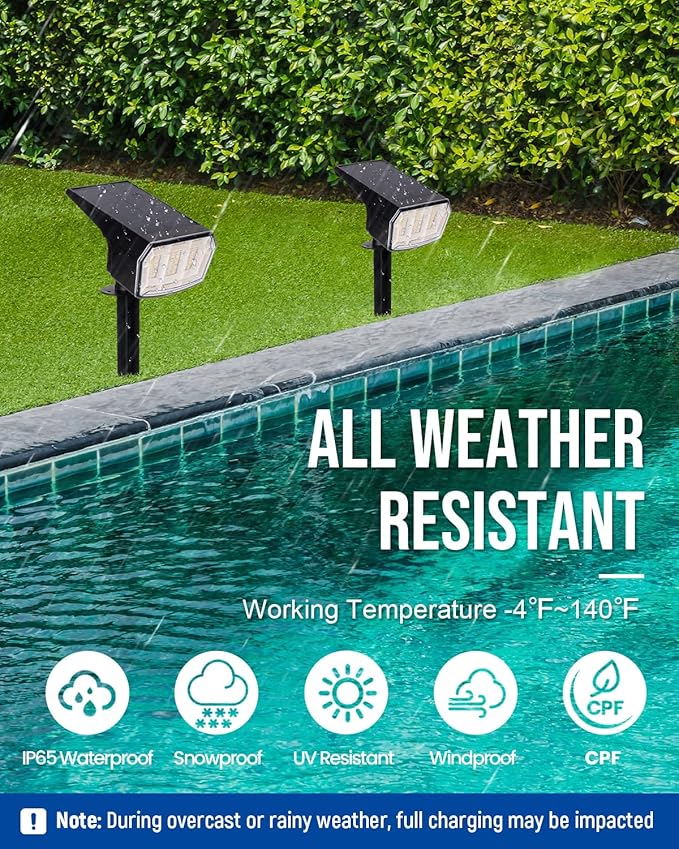 AUDERWIN Solar spotlights Outdoor 63 LED 3 Lighting Modes, IP65 Waterproof - Image 7