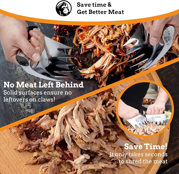 Meat Claws Meat Shredder for BBQ - Perfectly Shredded Meat, These Are The Meat Claws You Need - Best Pulled Pork Shredder Claw x 2 For Barbecue, Smoker, Grill (Solid Metal)