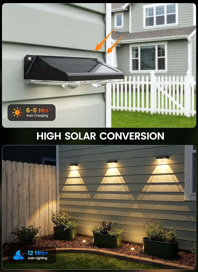 Brightown 8 Pack Solar-Fence-Lights-Outdoor, IP65 Waterproof Warm White & RGB - Image 3