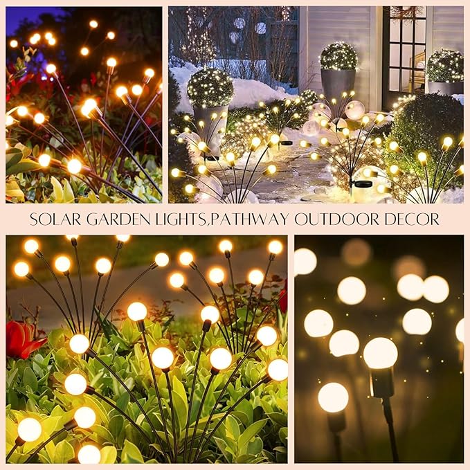OZS Solar Garden Lights(6Pack Total 48LED) -Solar Lights Outdoor, Firefly Light for Outside, Sway by Wind, Fairy Light Outdoor Waterproof for Patio Pathway Garden Decor(Warm White)