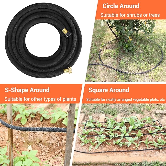 MAMIZO Soaker Hose Kit 50 ft 1/2", Solid Brass Connectors Rubber Longer Lasting, Heavy Duty Drip Hose to Save 70% Water, Soaker Hose for Garden, Lawn and Yard