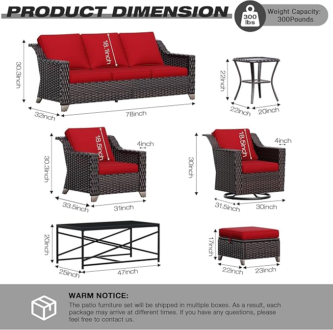 Joyside Wicker Patio Furniture Sets, 4 Pieces Upgraded Large Size Outdoor Furniture with Swivel Rocking Patio Chairs and Outdoor Ottoman, Thick Cushions, Wide Armrest