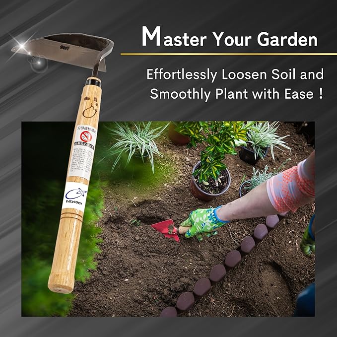 Premium Japanese Weeding Sickle Hand Hoe for Gardening - Ideal for Planting, Plowing, Digging & More - Durable, Ergonomic Design, and Sharp Blade for Effortless Work