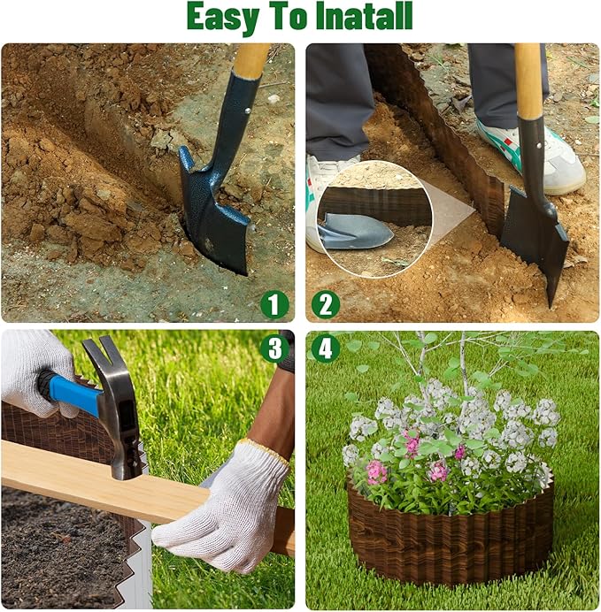 SnugNiture Corrugated Metal Garden Edging,8" x 20' Sturdy Lawn Edging Border,Landscape Edging Border for Lawn, Flower Bed,Garden and Yard(Brown)