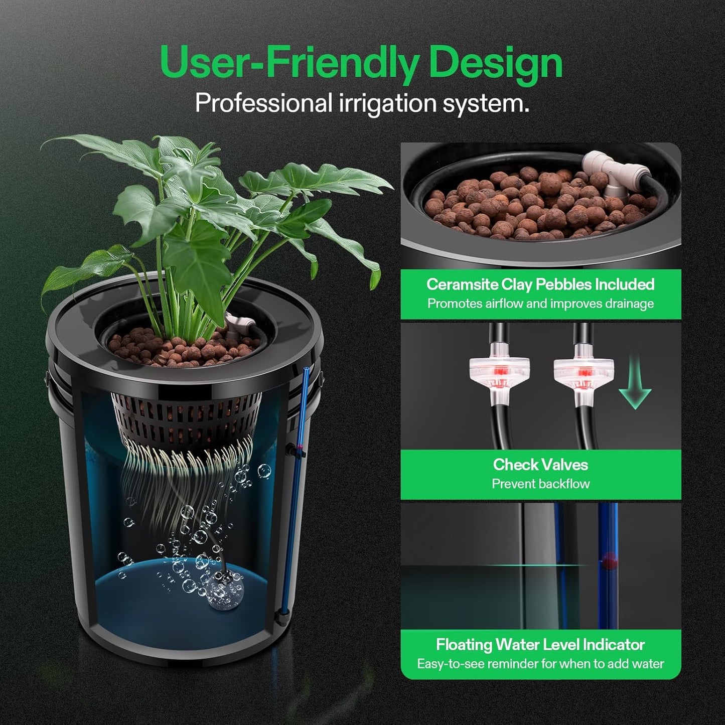 VIVOSUN DWC Hydroponics Grow System with Top Drip Kit, 5-Gallon Deep Water Culture, Recirculating Drip Garden System with Multi-Purpose Air Hose, Air Pump, and Air Stone (1 Bucket + Top Drip Kit)