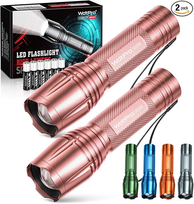 WdtPro LED Flashlight High Lumens SR2000 Pro, 2 Pack Brighter Tactical by WdtPro