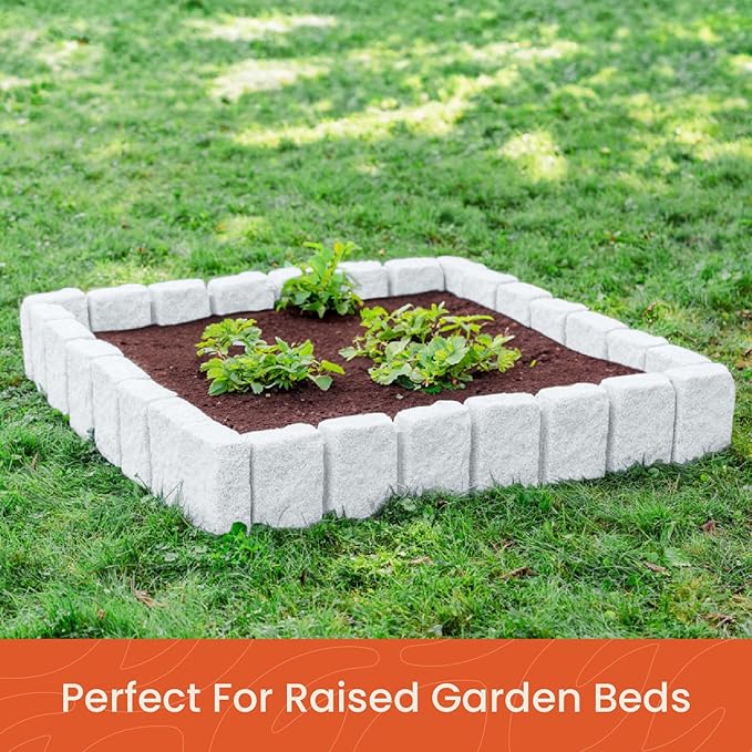 Beuta Landscape Edging | Garden Edging Border | Faux Stone Block XL for Lawn Edging, Flower Beds & Yard Edging – 40 Pack | Each Section Has 6 Blocks 48" L x 4" W x 9.5" H | 120 Spikes | Limewash