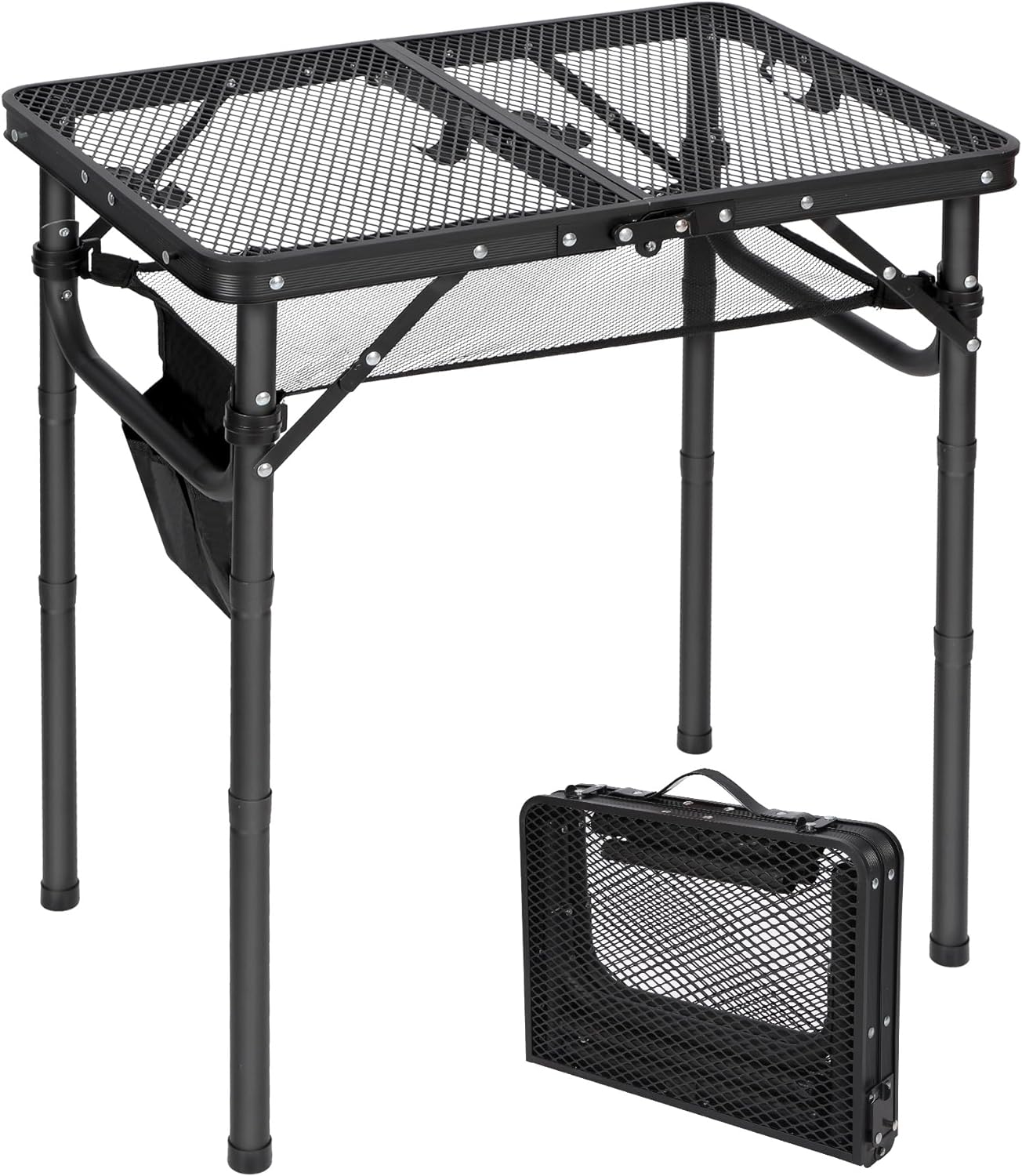 REDCAMP Small Folding Grill Table for Outside, 3 Heights Adjustable Lightweight Portable Metal Aluminum Outdoor Grill Table for Camping Picnic Cooking BBQ, Black 24x16 inches