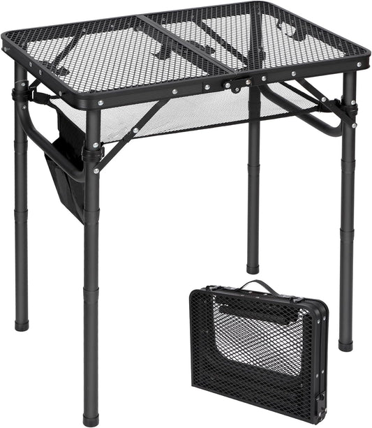 REDCAMP Small Folding Grill Table for Outside, 3 Heights Adjustable Lightweight Portable Metal Aluminum Outdoor Grill Table for Camping Picnic Cooking BBQ, Black 24x16 inches