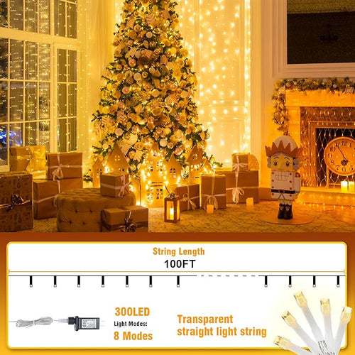 100FT Warm White String Lights – 300 LED Extra Long Waterproof Fairy Lights on - Image 2