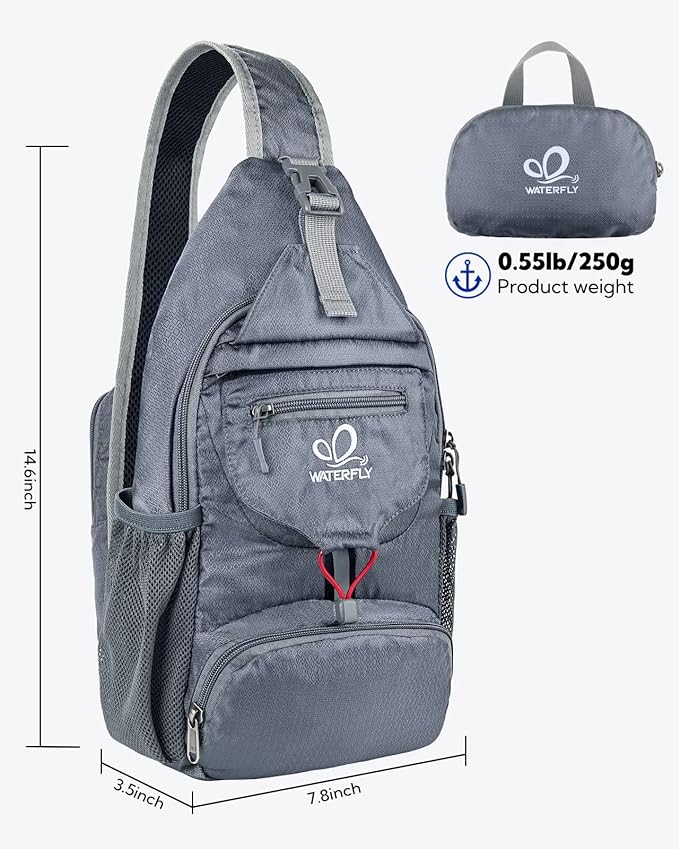 WATERFLY Packable Small Crossbody Sling Backpack Shoulder Chest Bag Daypack - Image 2