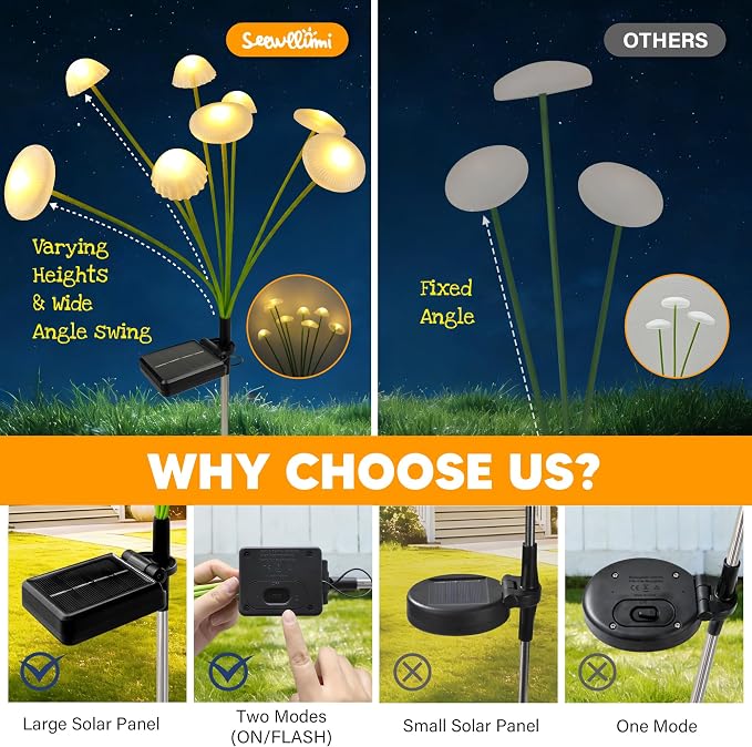 Solar Garden Lights Outdoor, Swaying Mushroom Lights Waterproof - Image 4
