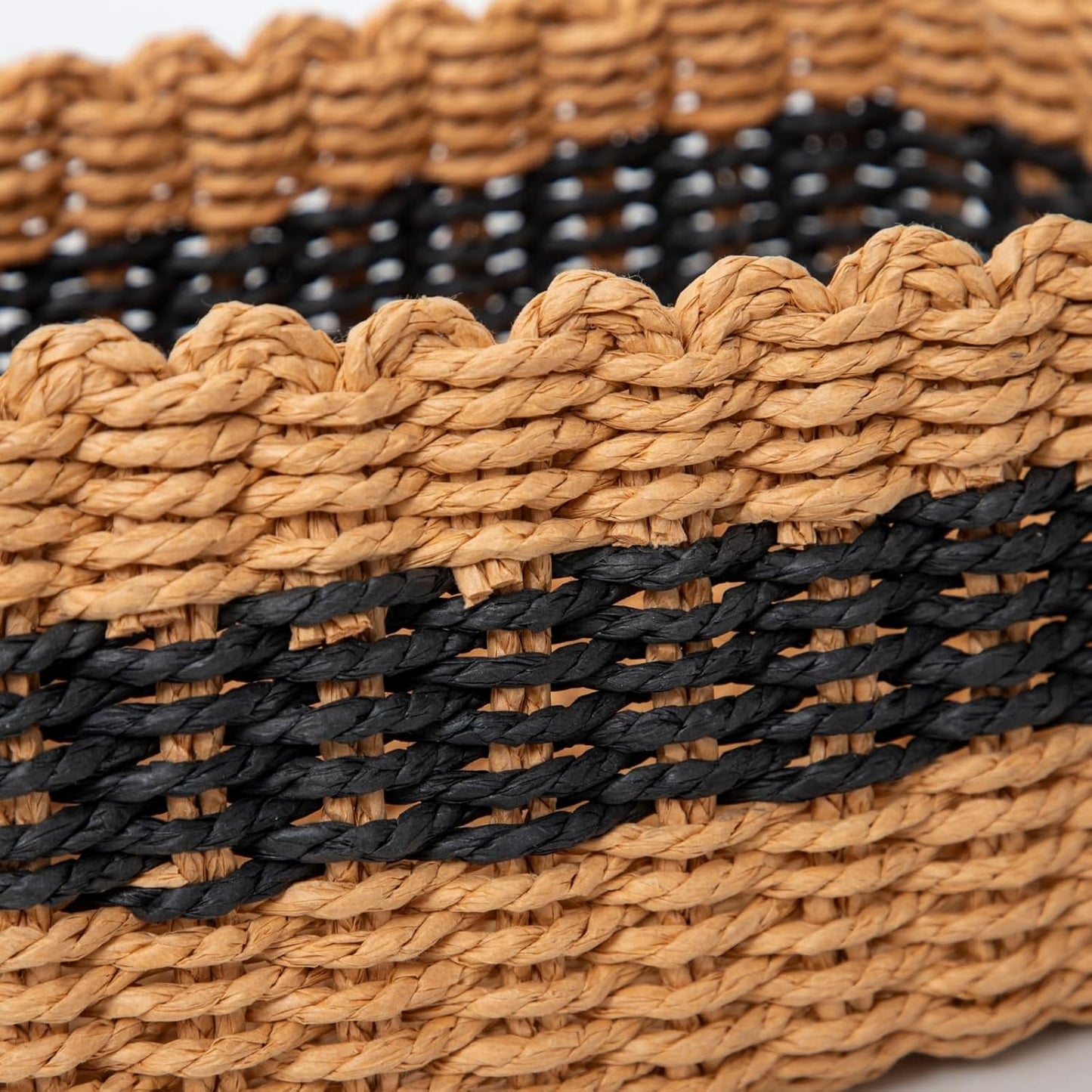 Small baskets for Organizing,Cute woven Storage basket with recycled paper rope for Shelves Bathroom,Little decorative basket,Set of 3 (Desert&Black)