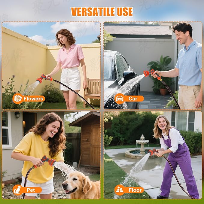 NEOTEC Retractable Garden Hose Reel 5/8 inch x 90ft - Wall Mounted Heavy Duty Hose Reel with 3/4 Inch Brass Fittings & 9-Pattern Nozzle - Auto Rewind System, Any Length Lock, 180° Swivel Bracket