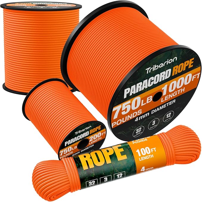 Paracord Rope 750 lb - 500ft 5/32" Parachute Cord 4MM 12-Strand para Cord - by Triberion