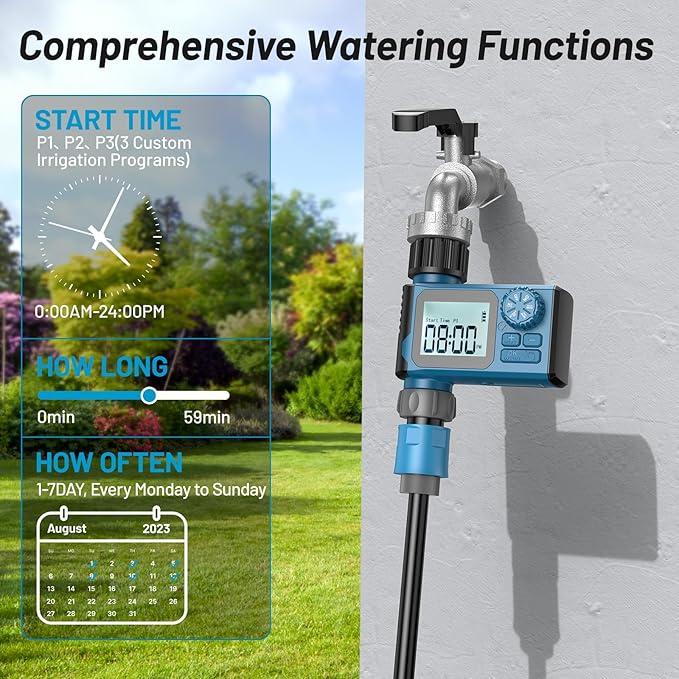 Sprinkler Timer, Hoses Timer for Watering, Outdoor Irrigation Timers, Water Scheduling Device for Tube Programmable with Auto/Manual/Rain-Delay System, Water Hoses Timers for Yard, Lawn, Pool(Blue)