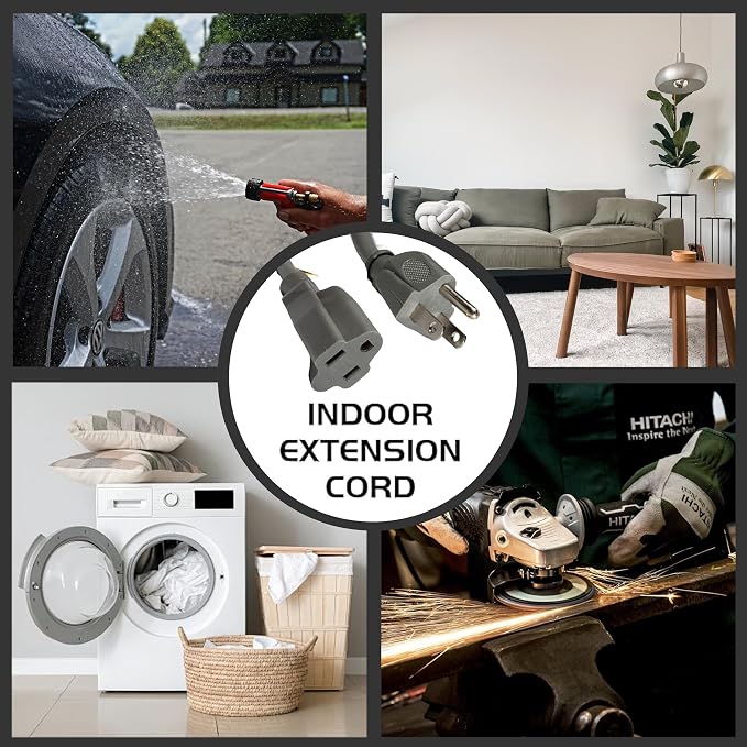Indoor Outdoor Extension Cord Weatherproof, UL Certified, 16 Gauge 6FT Grey 3 - Image 5