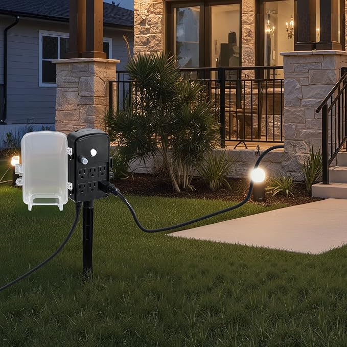 VEVOR Outdoor Power Stake Waterproof, 50 FT Extension Cord, Outdoor Power Strip - Image 8