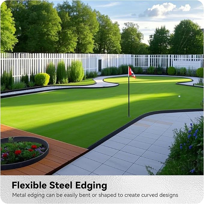 Worth Galvanized Steel Landscape Edging 10" x50' Metal Garden Edging Roll Flexible Bender Border with 16Pcs Stakes for Lawn, Flower Bed Edges, Black