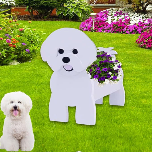 Bichon Frise Dog Planter Plant Pots,Cute Garden Dog Flower Planter,Dog Planters Birthday Gifts for Women,Office,Indoor/Outdoor Decor（9.45 * 8.27 * 13.39in）