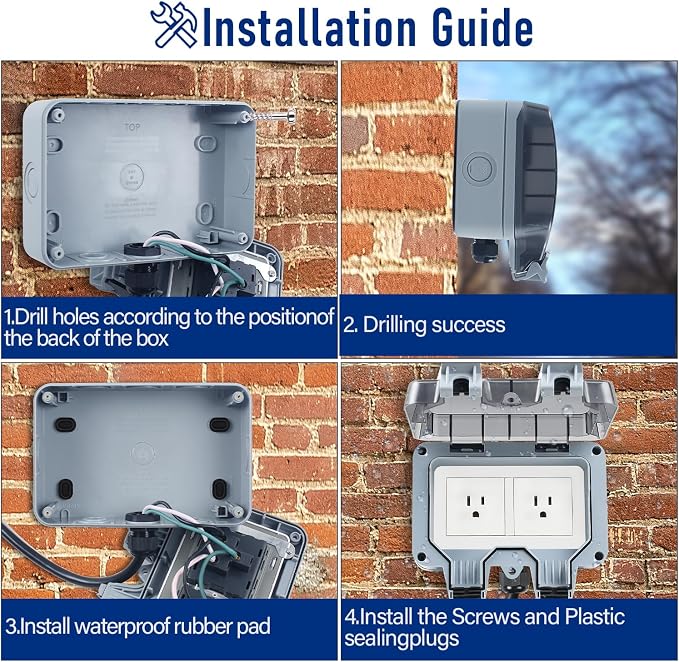 Outdoor Power Outlet Box with 26.3Ft Extension Cord, NEMA 5-15R, STW 14 AWG - Image 5
