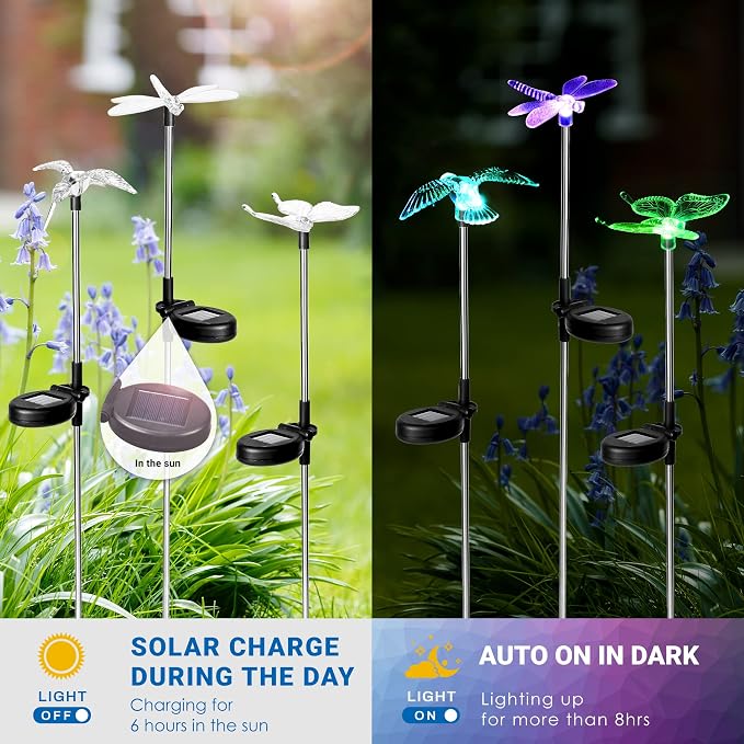 SOLPEX Solar Garden Lights, 6 Pack Solar Butterfly Lights Outdoor Decorations - Image 3