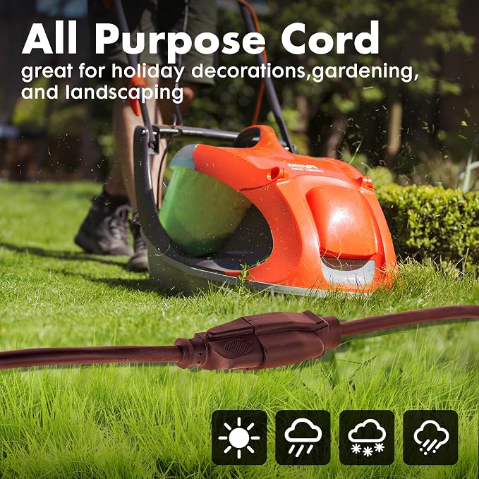 30ft Brown Outdoor Extension Cord Waterproof, UL Listed, 16/3 SJTW Heavy Duty 3 - Image 5