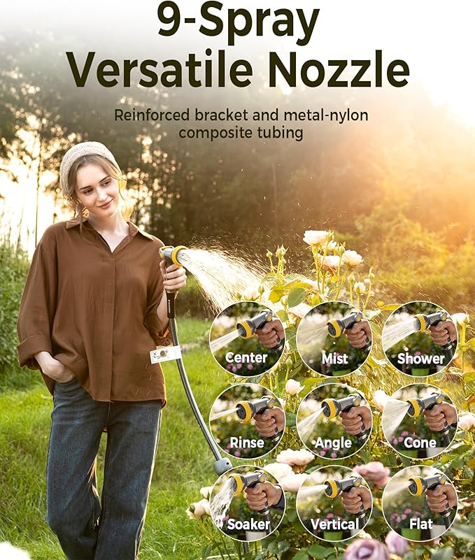 Retractable Garden Hose Reel 1/2 in x 130 ft, 2025 Upgraded Dual Ratchet Lock UV & Freeze Protection Brass Seal Slow Retraction Anti-Tangle Hose 180°Swivel Reinforced Scaffold Wall Mount