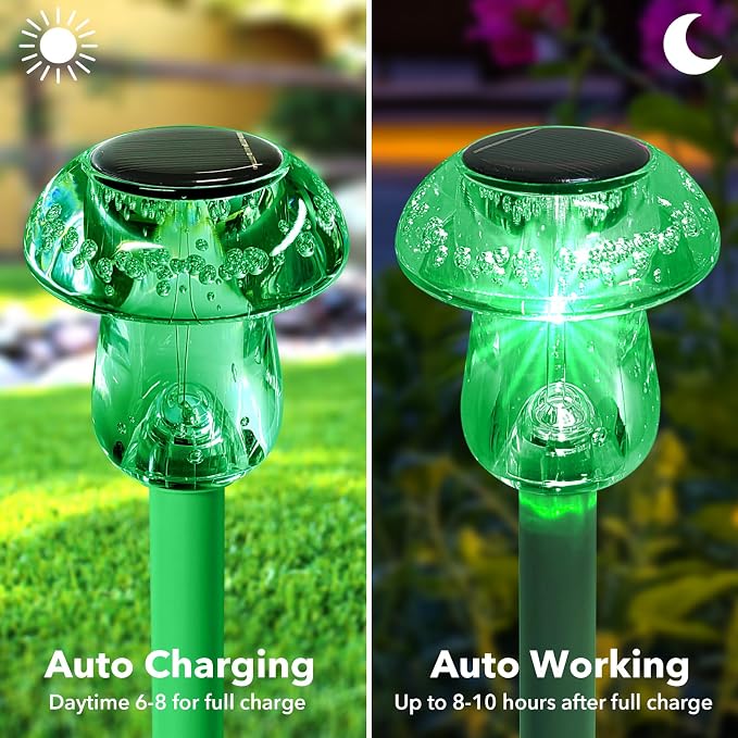Benany Solar Lights Outdoor, St Patricks Day 8 Pack Mushroom Landscape Lights - Image 2