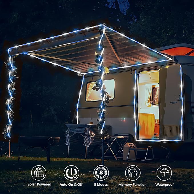 Solar Rope Lights, 33ft 100LED Solar String Lights, 8 Modes Waterproof Solar - Image 2