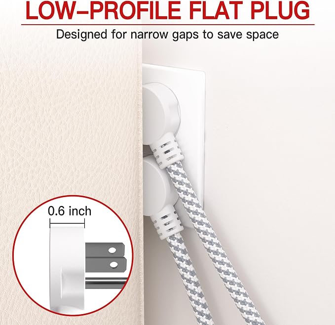 16/3 Flat Plug Braided Extension Cord 15 FT, Indoor 3 Prong Grounded Low - Image 3